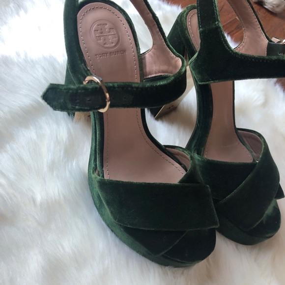 SOLD Tory Burch Green Loretta Velvet Sandal - Picture 3 of 7
